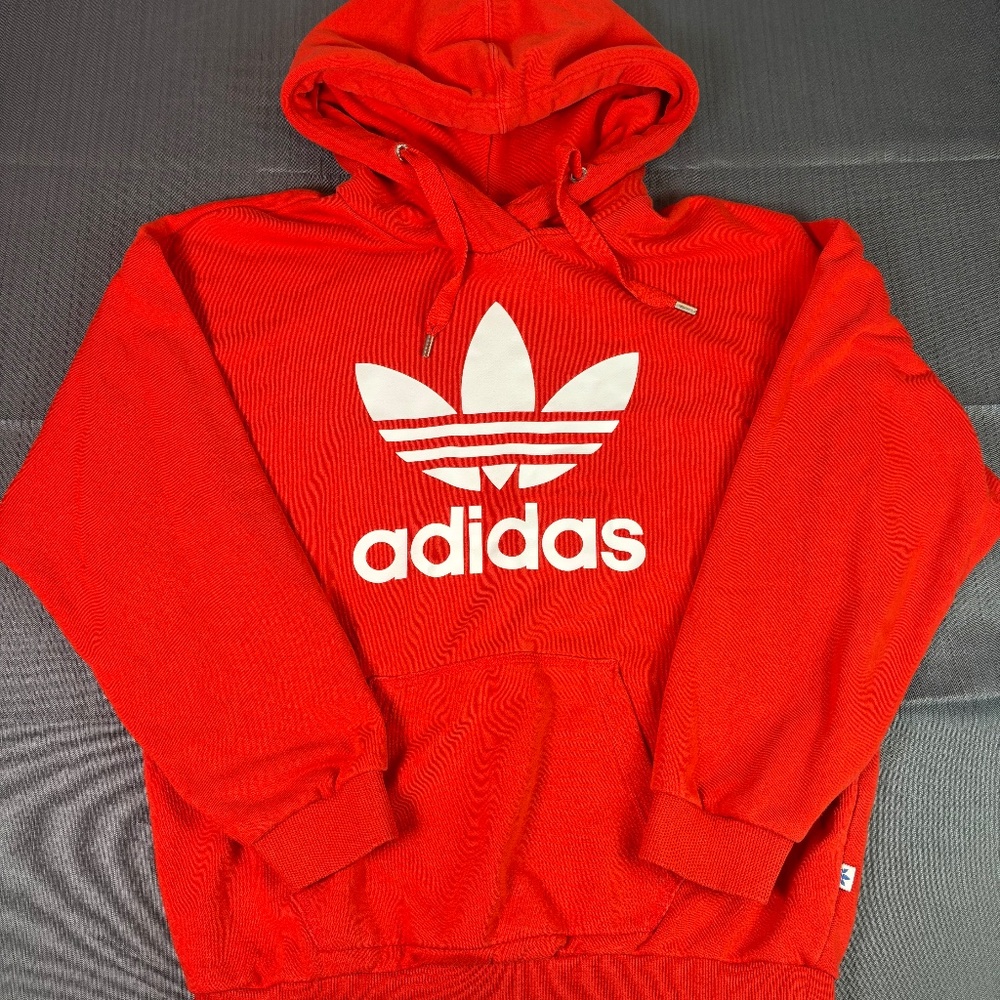 Adidas Originals Trefoil Red/Orange Hoodie – Classic Logo Pullover (Men’s S)